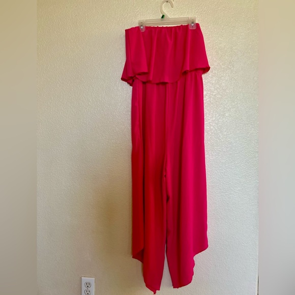 Angashion Women’s Jumpsuit- Sleeveless Ruffle Wide Leg Hot Pink - Medium - Picture 6 of 8
